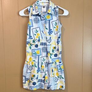 Girls Lemon & Blue Tile Print vacation costal dress